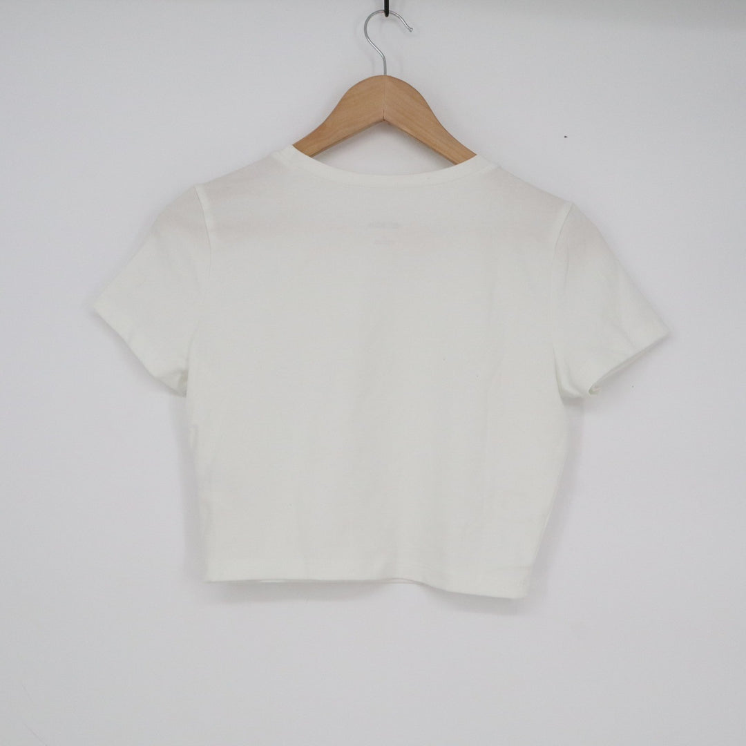 Wild Fable Mens White Short Sleeve Cropped Baby Tee Crew Neck Size M