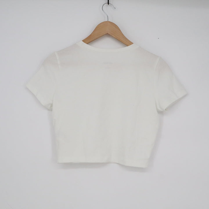 Wild Fable Mens White Short Sleeve Cropped Baby Tee Crew Neck Size M