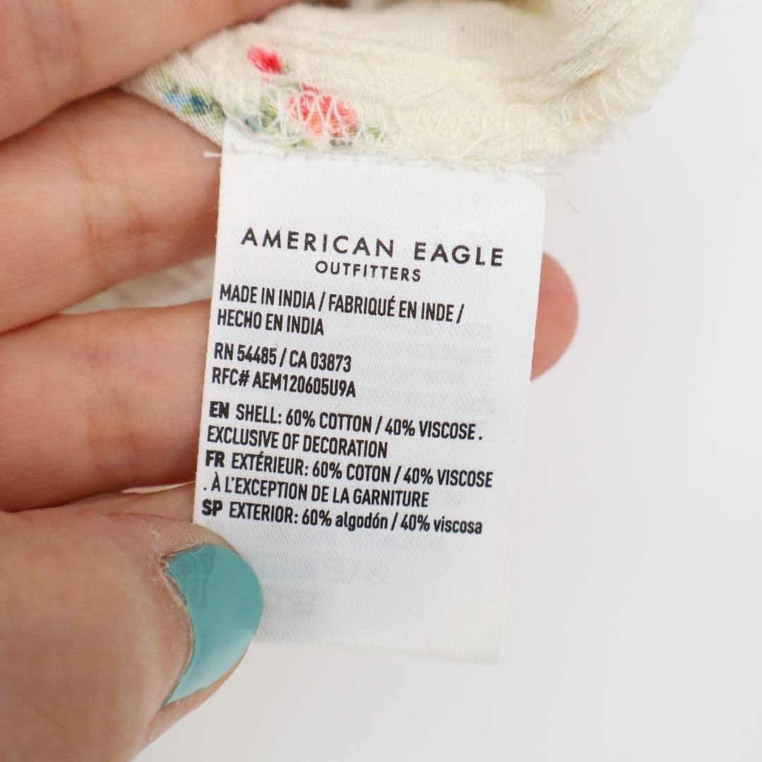 American Eagle Outfitters Crop Top Womens Medium White Floral Pleated Wide Strap