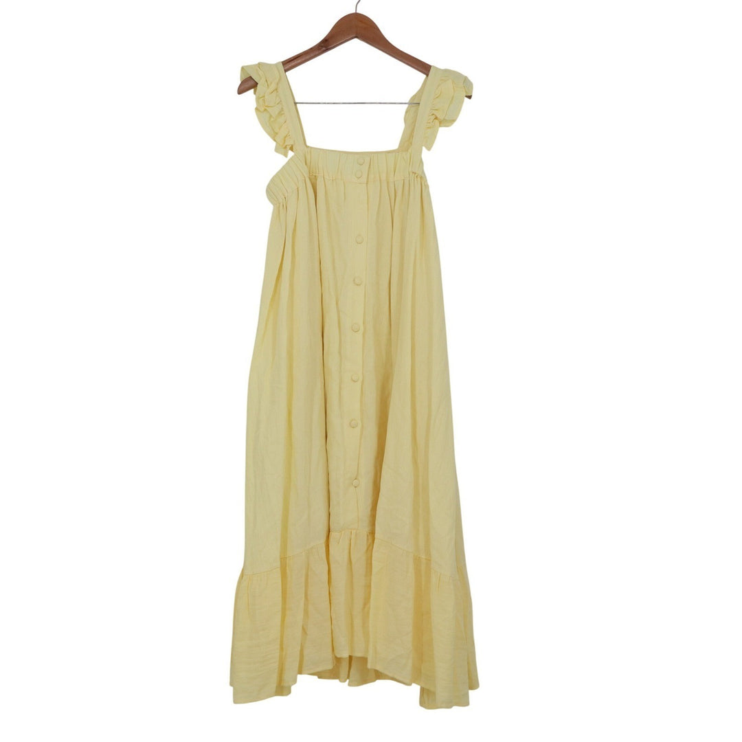MABL Yellow Ruffle Strap Button Front Tiered Midi Dress Size M
