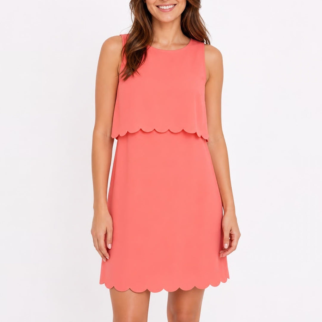 Ann Taylor LOFT Coral Pink Scalloped Layered Shift Dress Sleeveless 2P Petites