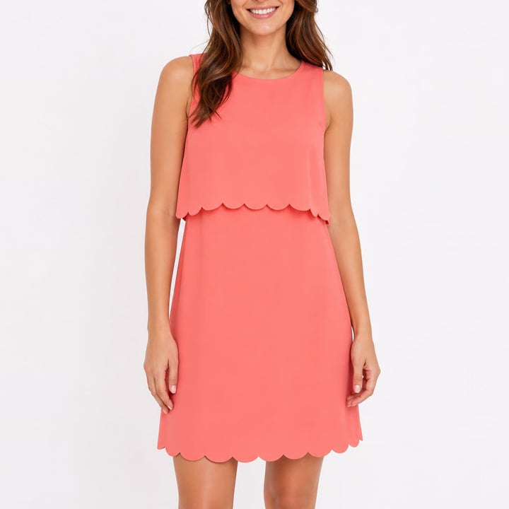 Ann Taylor LOFT Coral Pink Scalloped Layered Shift Dress Sleeveless 2P Petites