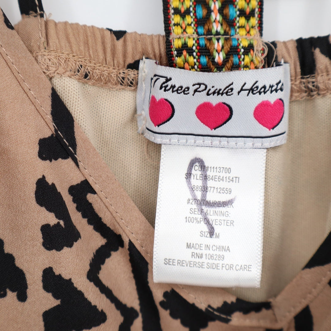 Three Pink Hearts Fit & Flare Dress Womens M Beige Aztec Print Spaghetti Strap