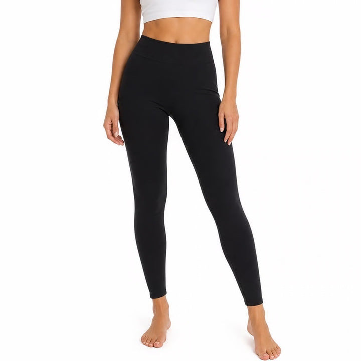 Seamless Black Leggings One Size High Waist Ribbed Waistband Nylon Spandex