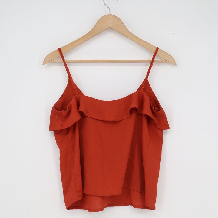One Clothing Los Angeles Burnt Orange Ruffle Tassel Tie Camisole Top