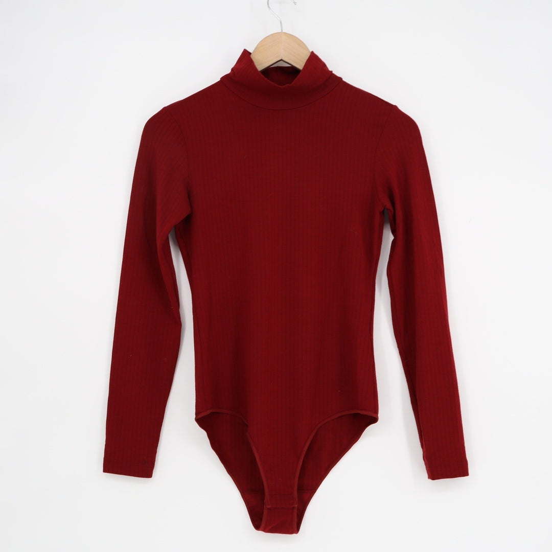 Uniqlo Heattech Extra Warm Ribbed Turtleneck Bodysuit Burgundy Red XS