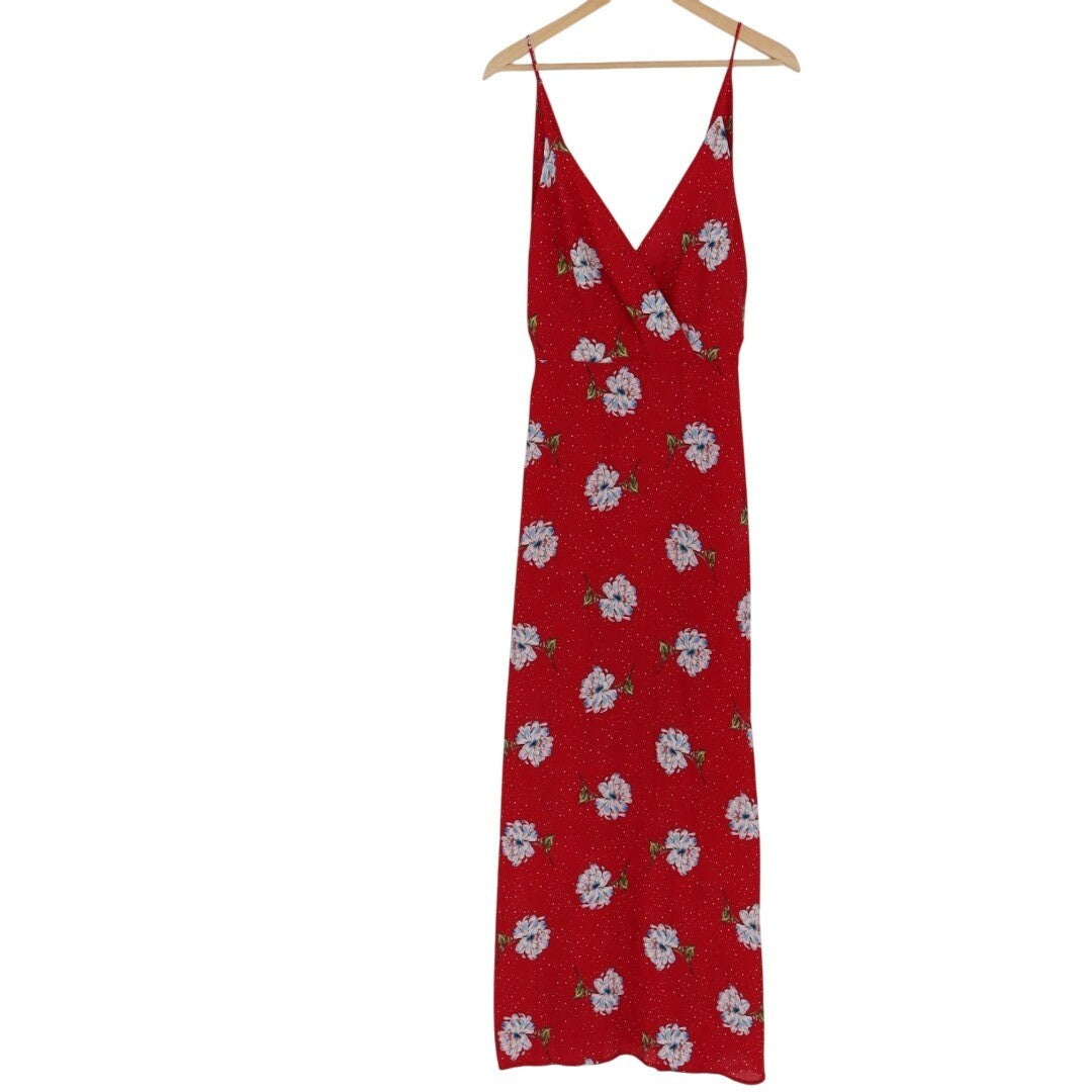 Lush Maxi Dress Women Small Red Floral Sleeveless Surplice Neck Chic Boho Summer