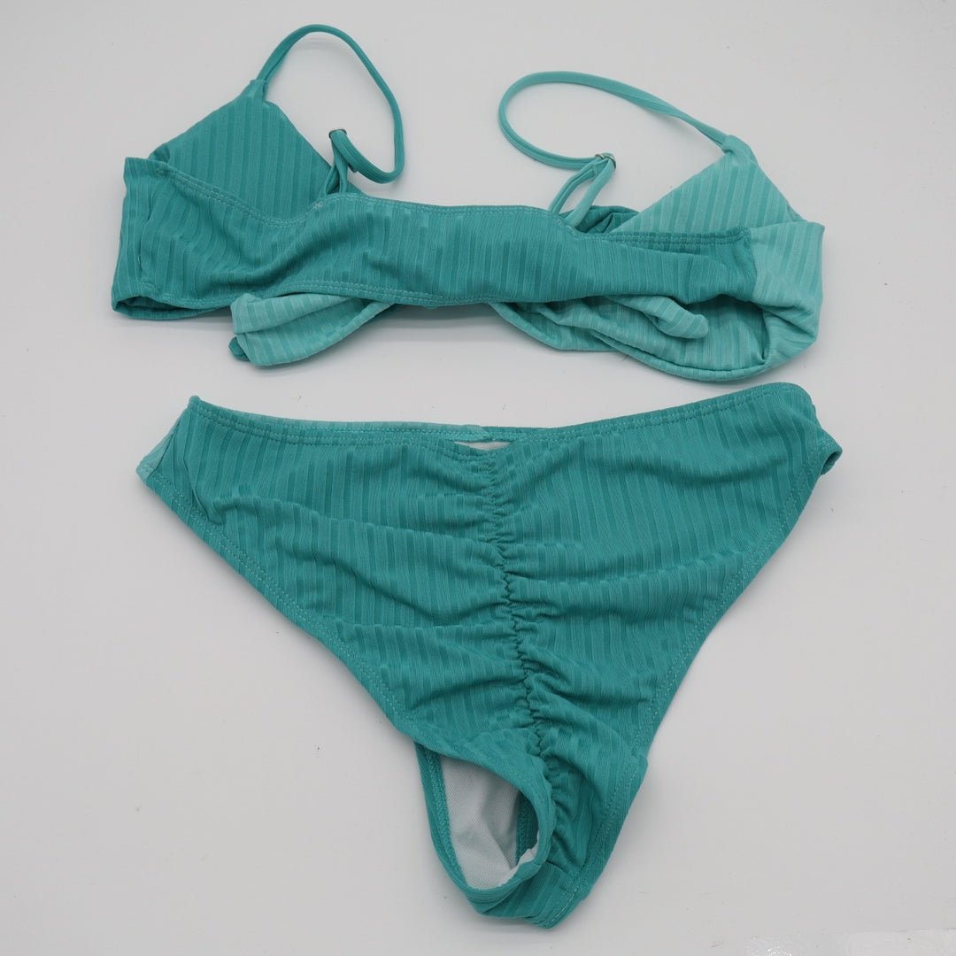 2 Piece Triangle Bikini Set Women S Aqua Ribbed Stretch Spaghetti Strap Swimwear