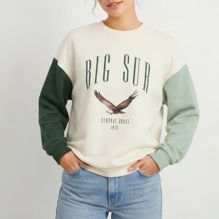 Isaac Morris Limited Big Sur Eagle Colorblock Sweatshirt Cream Green XS