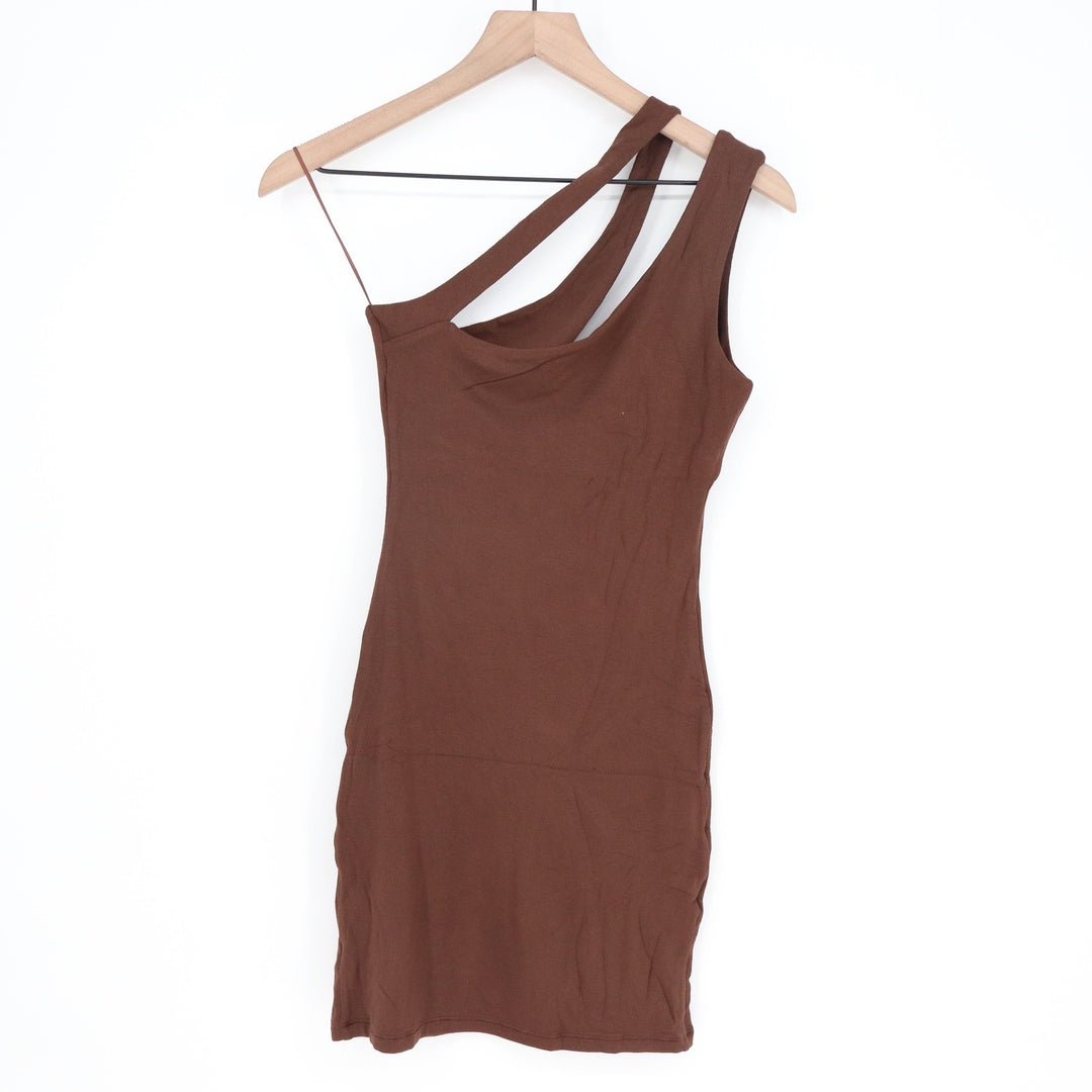 Naked Wardrobe Chocolate Brown Asymmetric Cutout Mini Bodycon Dress Large