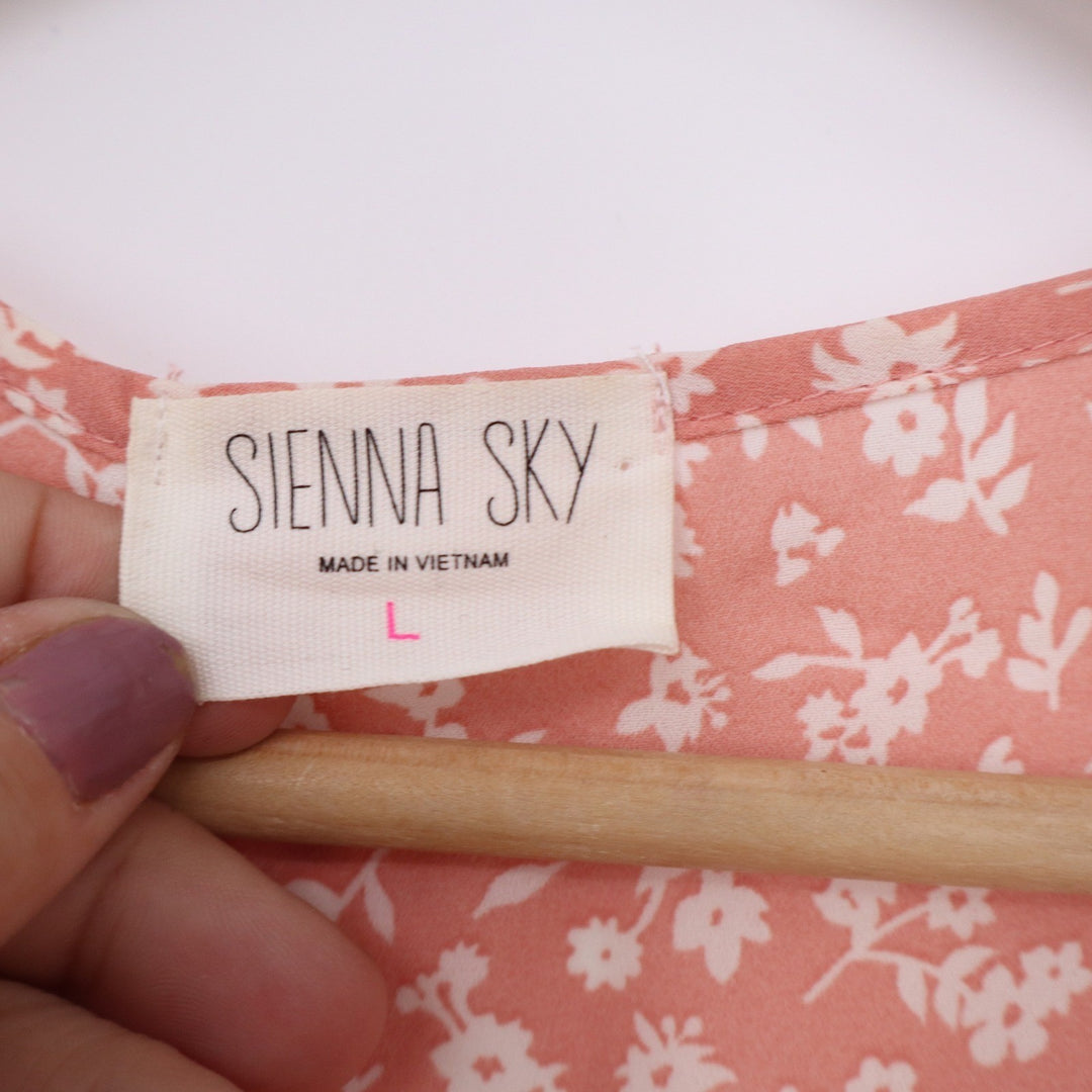 Sienna Sky Coral Pink Floral Wrap Peplum Blouse Ruffle 3/4 Sleeve Large