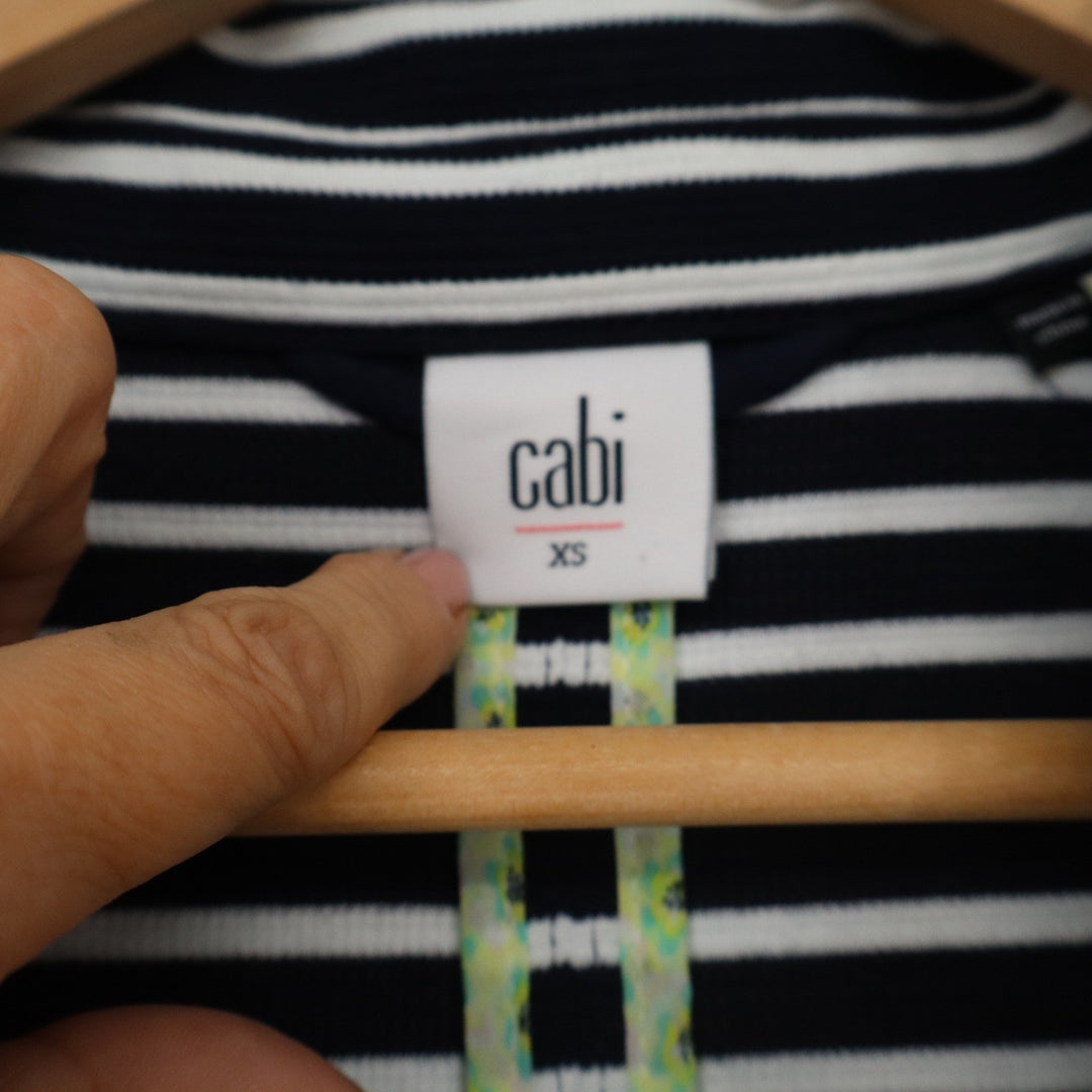 Cabi 5151 Navy White Striped Double Breasted Coat Jacket XS Womens Raglan Sleeve