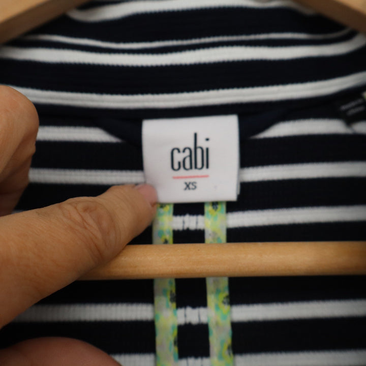 Cabi 5151 Navy White Striped Double Breasted Coat Jacket XS Womens Raglan Sleeve