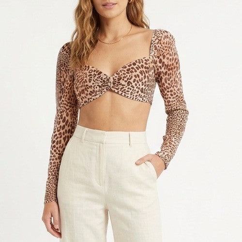 Naked Wardrobe The Statement Leopard Print Crop Top Small
