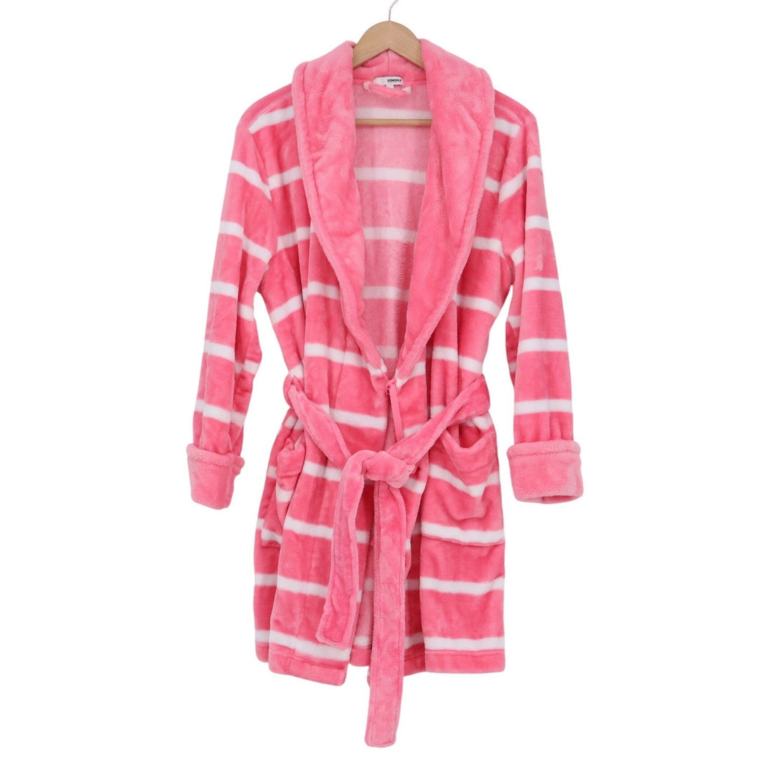Sonoma Goods For Life Pink White Striped Faux Fur Plush Robe Small