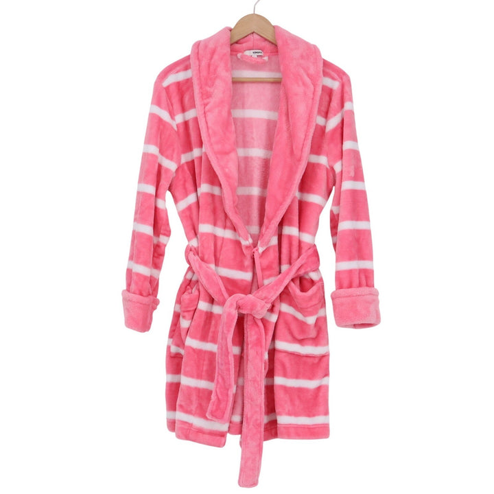 Sonoma Goods For Life Pink White Striped Faux Fur Plush Robe Small