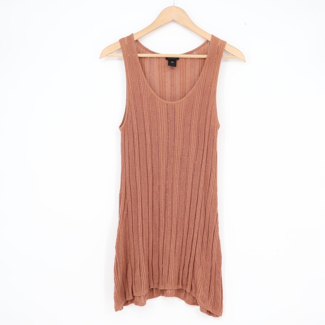 Ann Taylor Linen Cotton Ribbed Knit Tank Top Terracotta Rust Medium