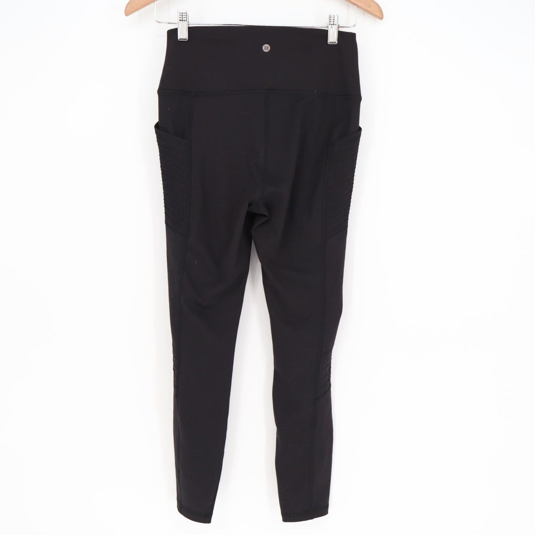 RBX Black Moto Ribbed High Waisted Activewear Leggings with Pockets Size M