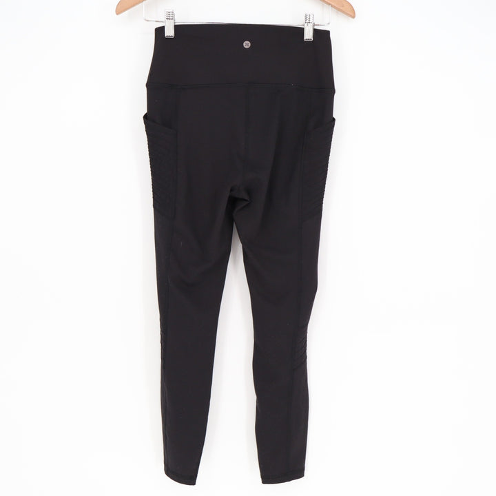 RBX Black Moto Ribbed High Waisted Activewear Leggings with Pockets Size M