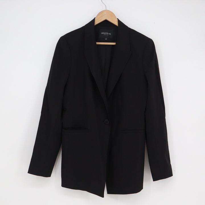 Lafayette 148 New York Black Virgin Wool Single Button Blazer Jacket Size 10