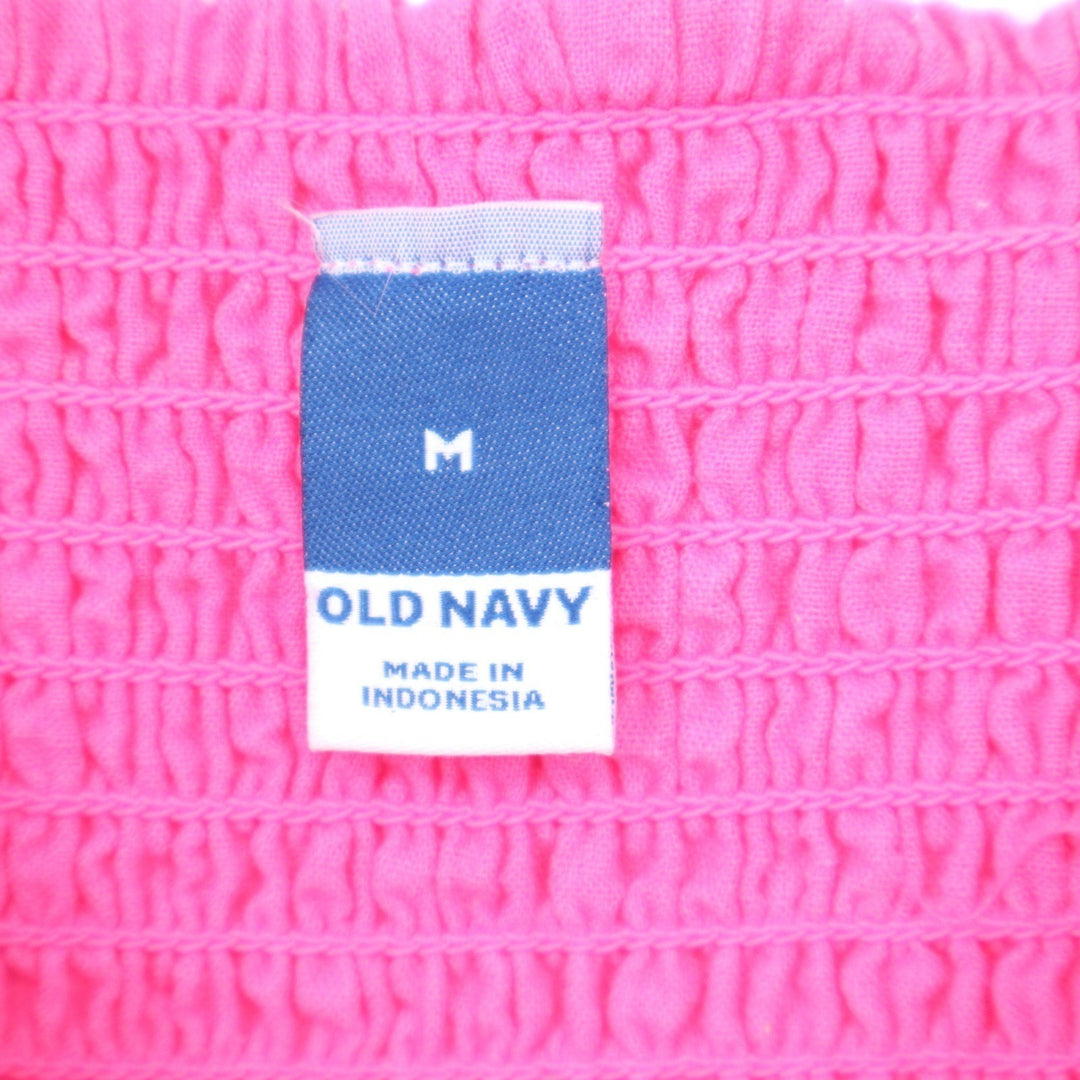 Old Navy Pink Seersucker Tiered Maxi Dress Ruffle Tie V-Neck M