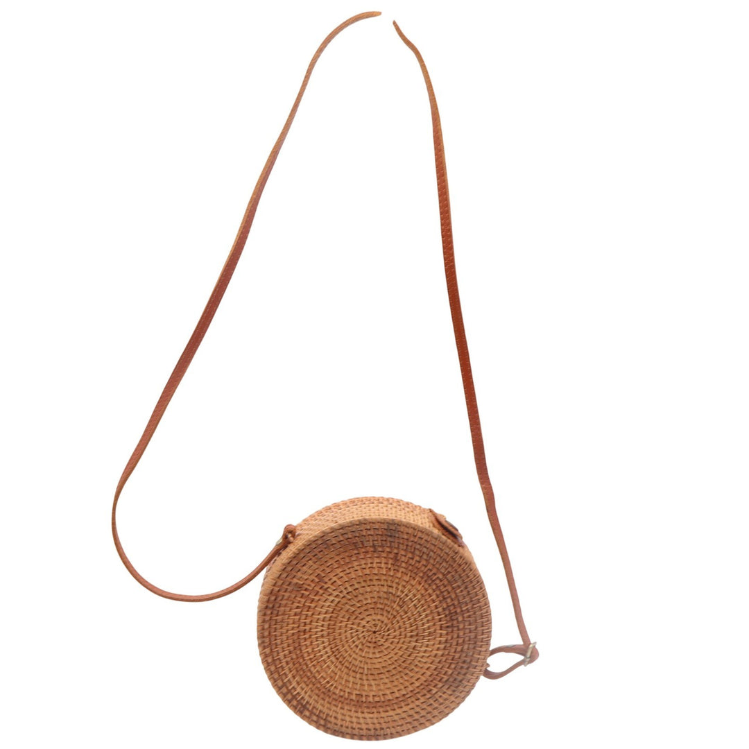 Unbranded Rattan Crossbody Bag Womens OS Round Woven Brown Boho Excellent