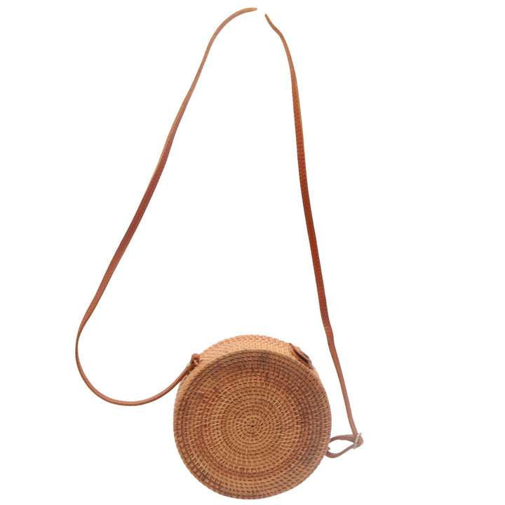 Unbranded Rattan Crossbody Bag Womens OS Round Woven Brown Boho Excellent