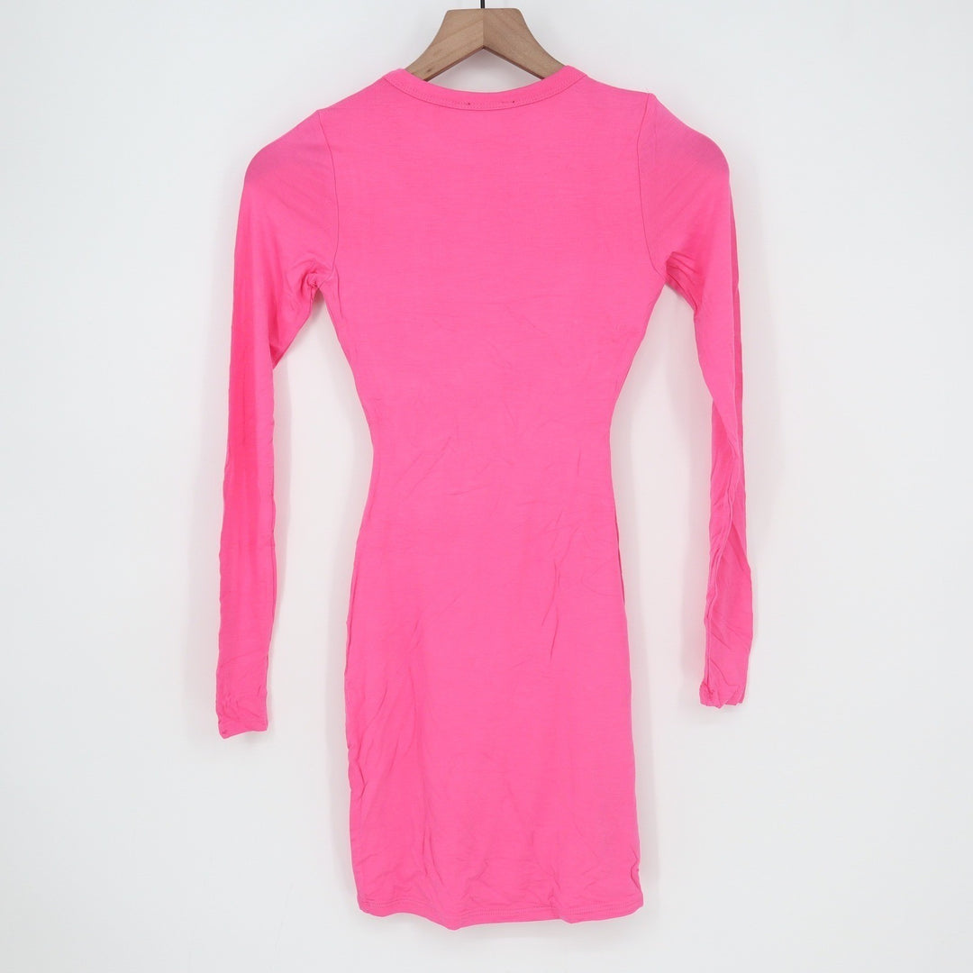 Naked Wardrobe Hot Pink Long Sleeve Bodycon Mini Dress Small