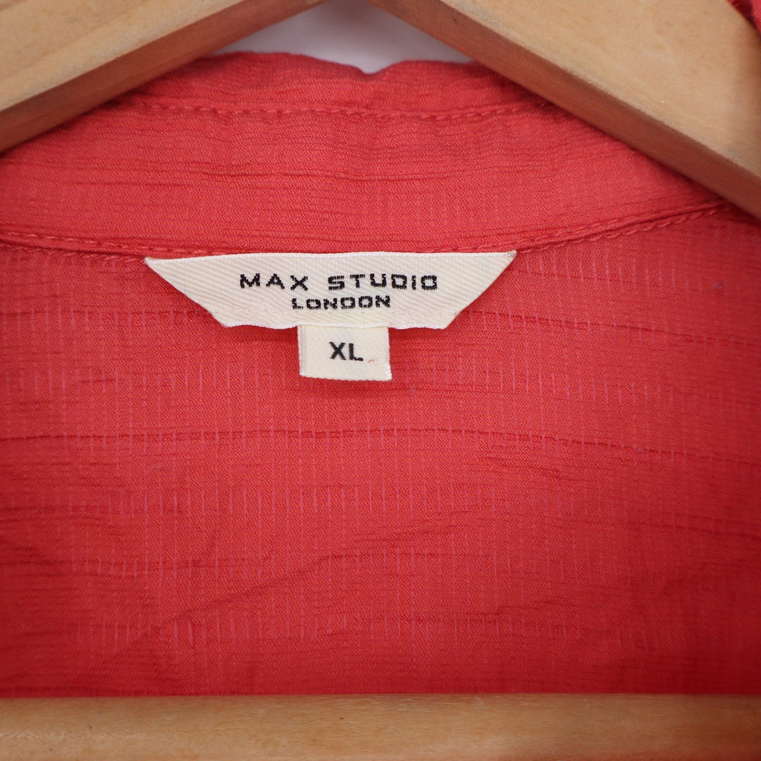 Max Studio London Coral Red Textured V-Neck Blouse XL Relaxed Fit Top