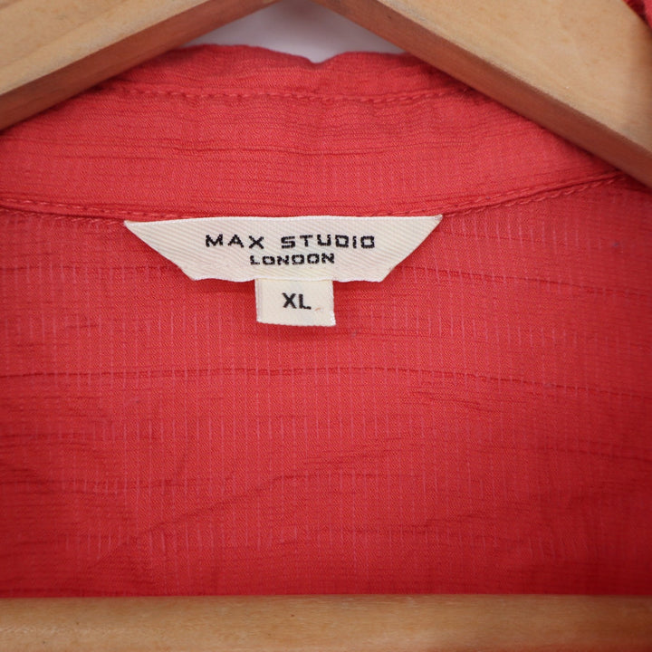Max Studio London Coral Red Textured V-Neck Blouse XL Relaxed Fit Top