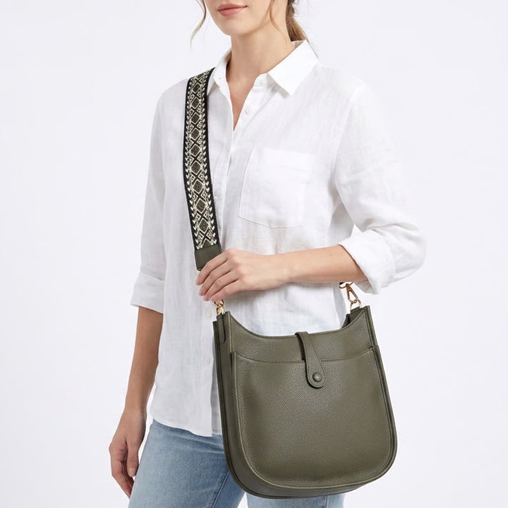 Womens Handbag Olive Green Leather Detachable Adjustable Strap Crossbody Bag
