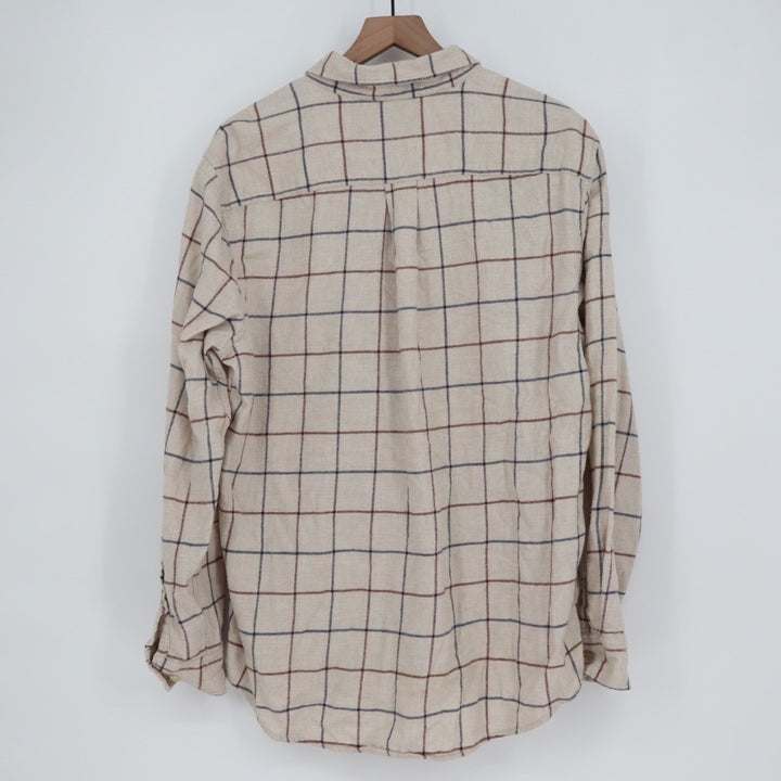 Croft & Barrow Mens L Button Down Shirt Long Sleeve Plaid Beige Blue Brown
