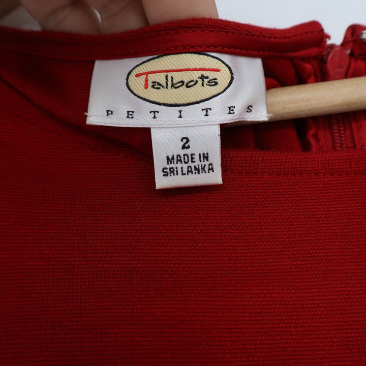 Talbots Petites Red Ponte Fit & Flare Midi Dress Long Sleeve Size 2P Boat Neck