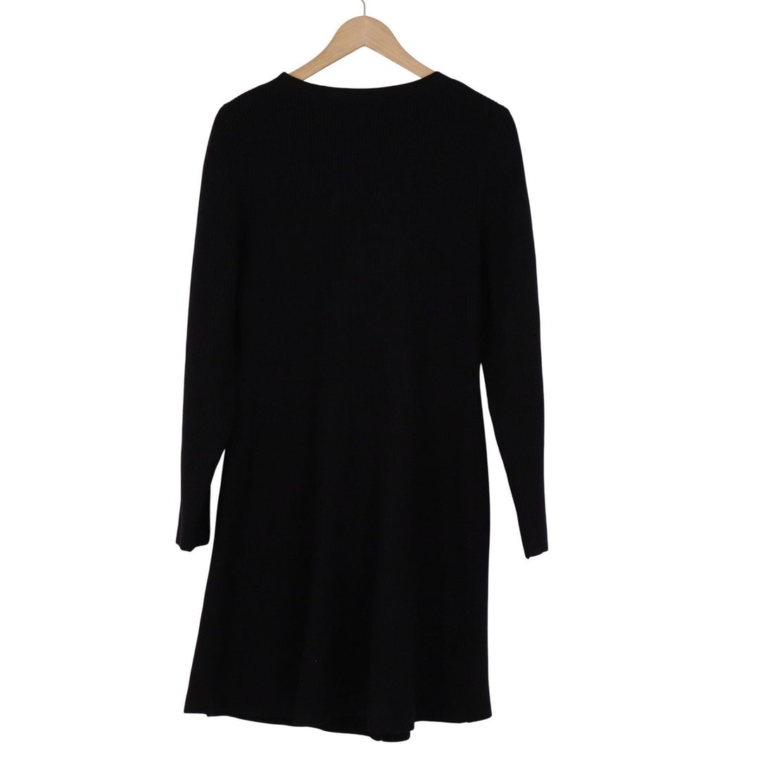 ZESICA Black Ribbed Knit V-Neck Button Front Midi Cardigan Dress XL Gold Buttons