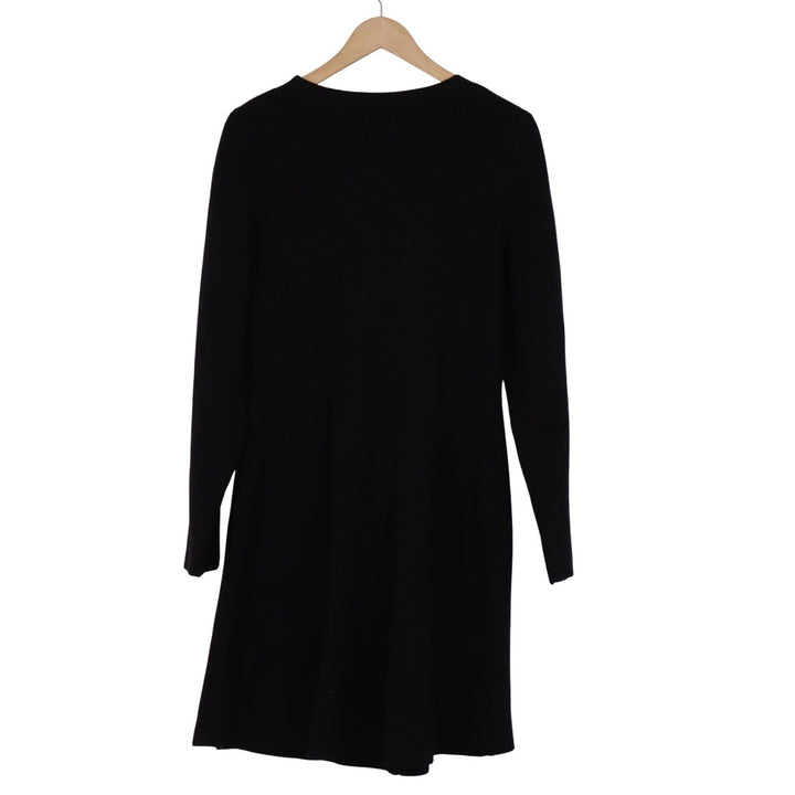 ZESICA Black Ribbed Knit V-Neck Button Front Midi Cardigan Dress XL Gold Buttons