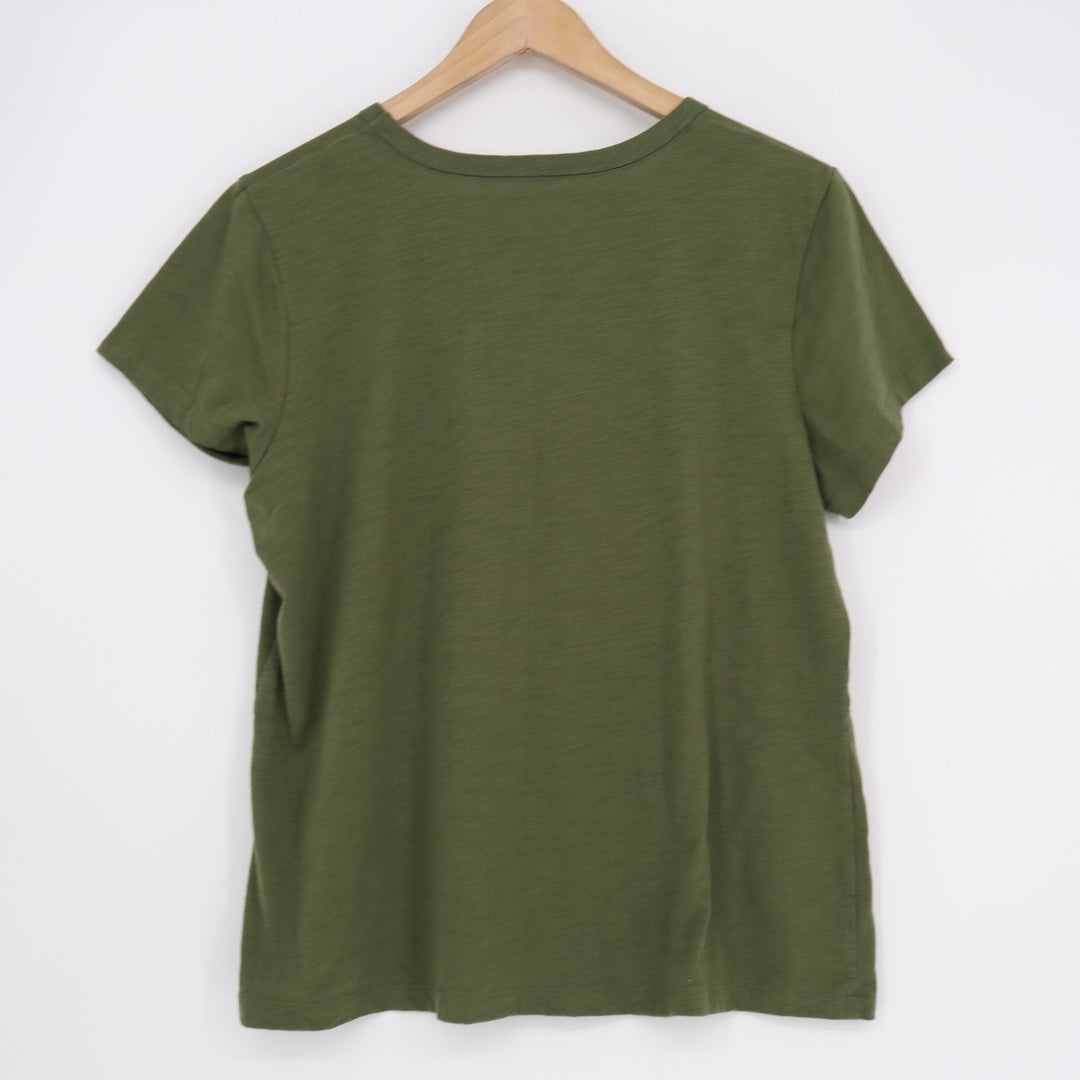Time And Tru T-Shirt Women L(12-14) Forest Green Space Dye Short Sleeve Pullover