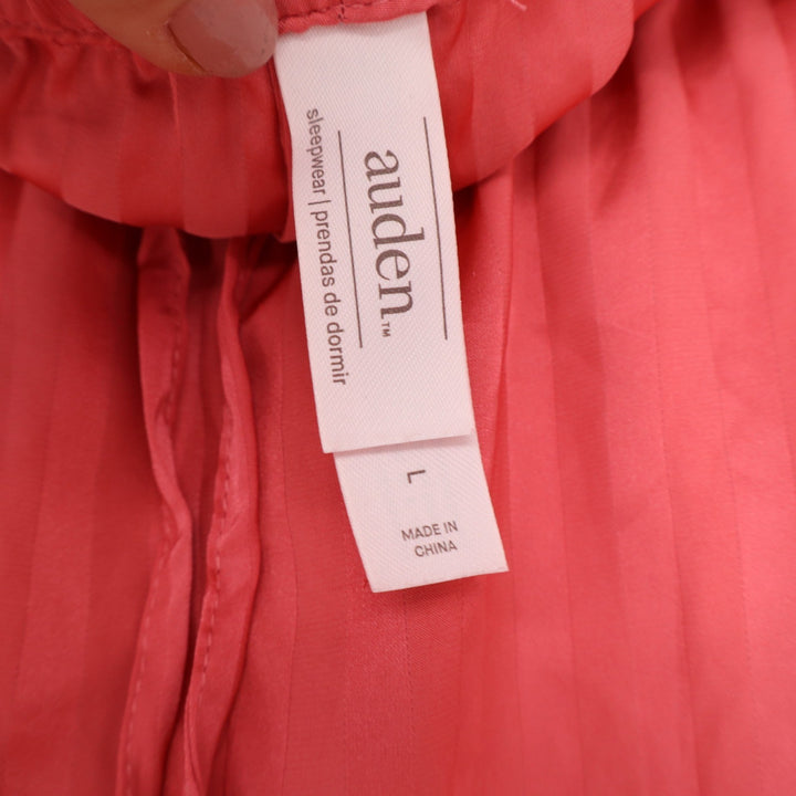 Auden Womens Coral Pink Satin Striped Sleep Shorts Size Large Pockets Drawstring