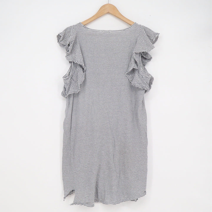J.Crew Womens Navy White Striped Ruffle Sleeve Cotton T-Shirt Dress Size M