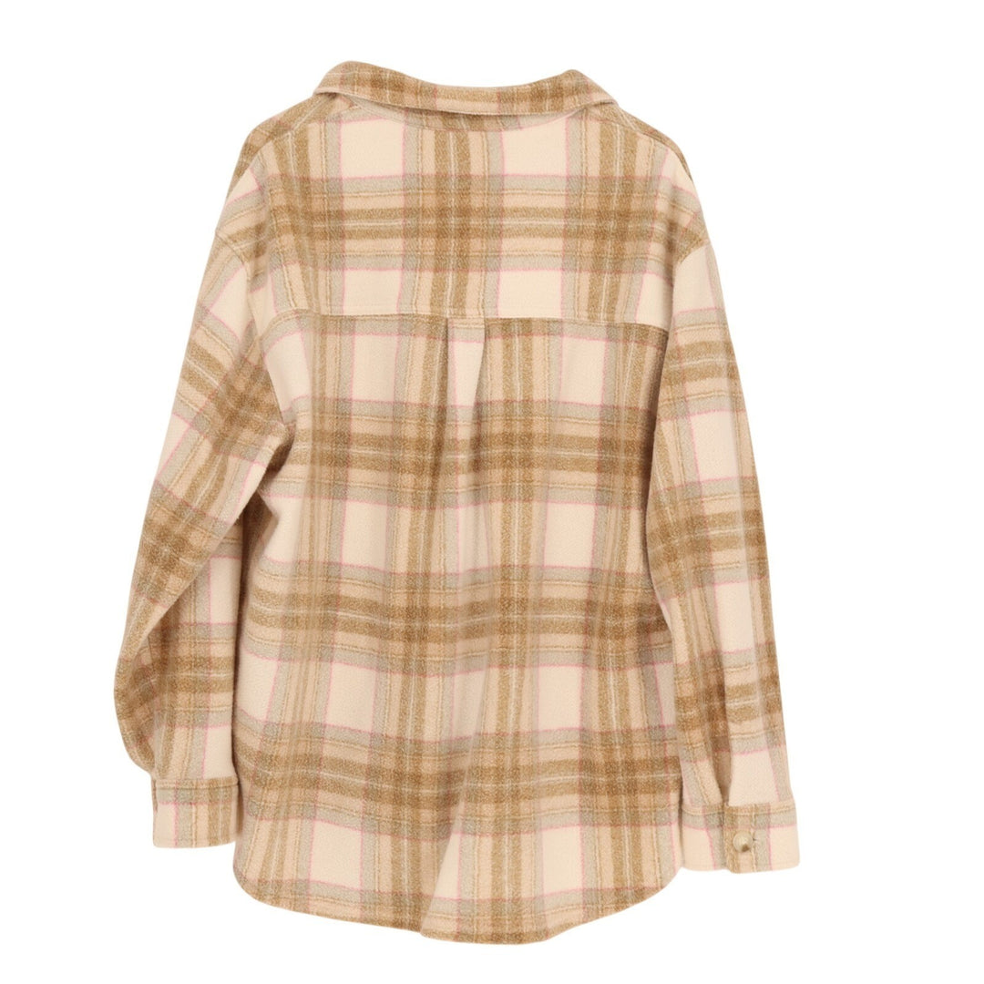 American Eagle Outfitters Fleece Love Shacket Womens Large Brown Plaid Oversized