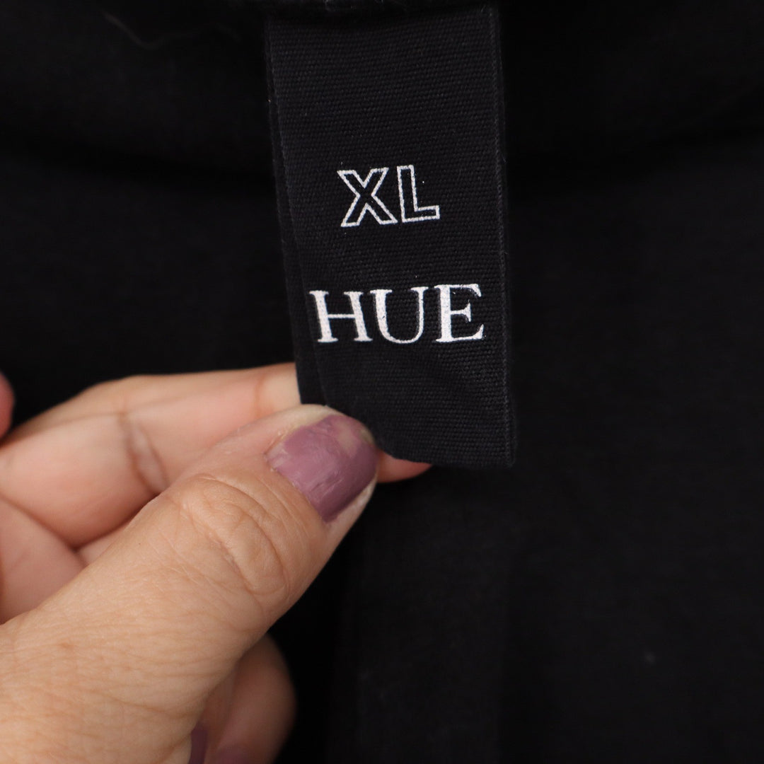 HUE Black Cotton Blend Stretch Leggings XL Solid Full Length Wide Waistband