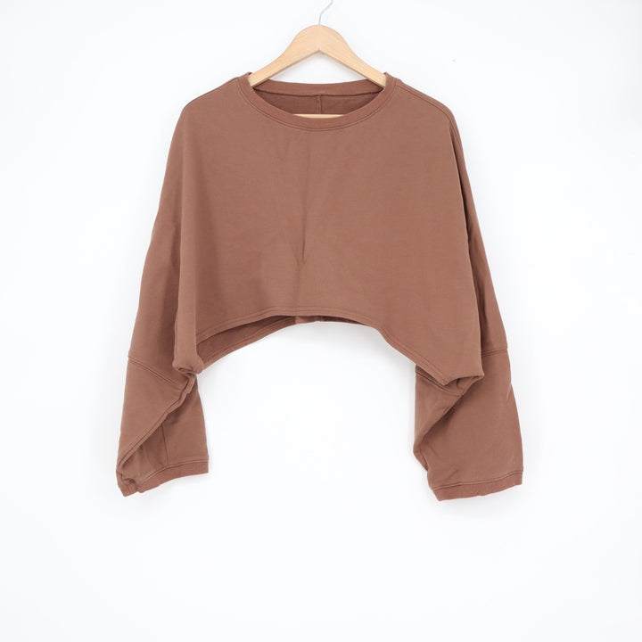 Brown Cropped Crewneck Sweatshirt Wide Sleeve Small