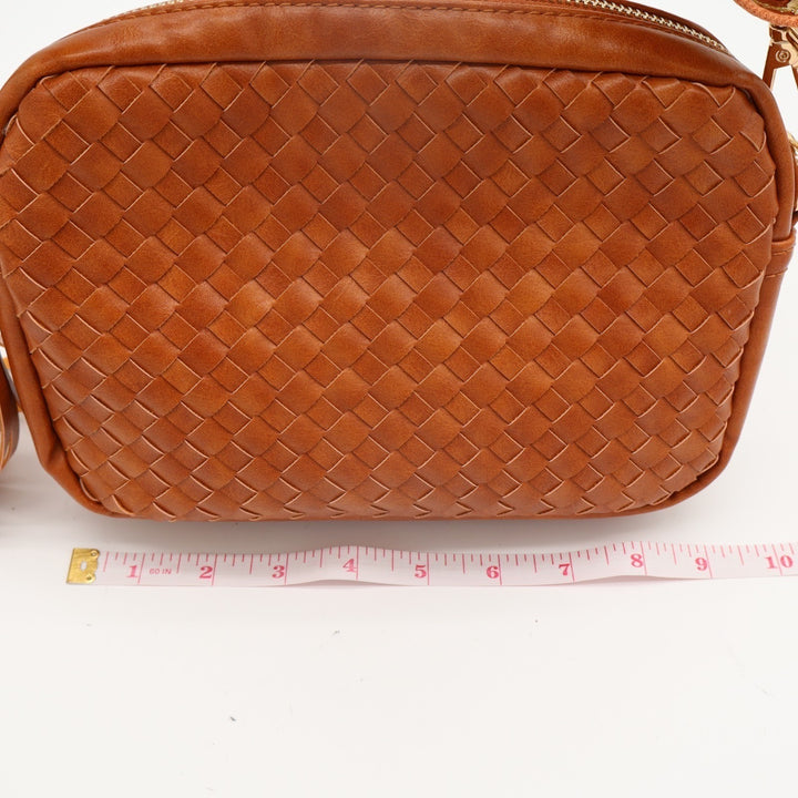 Womens Handbag Brown Woven Leather Tassel Adjustable Strap Crossbody Bag
