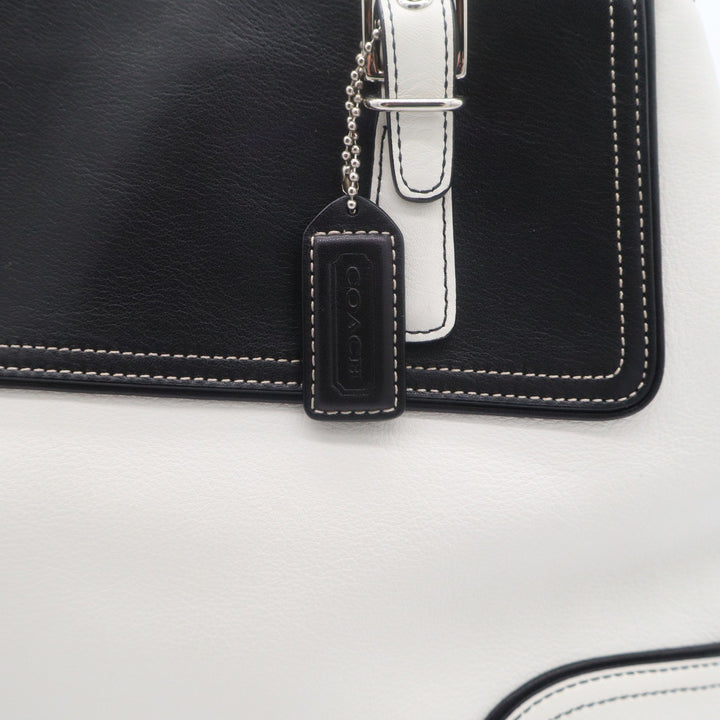 Coach Hamptons Black White Leather Colorblock Tote Shoulder Bag Buckle Detail