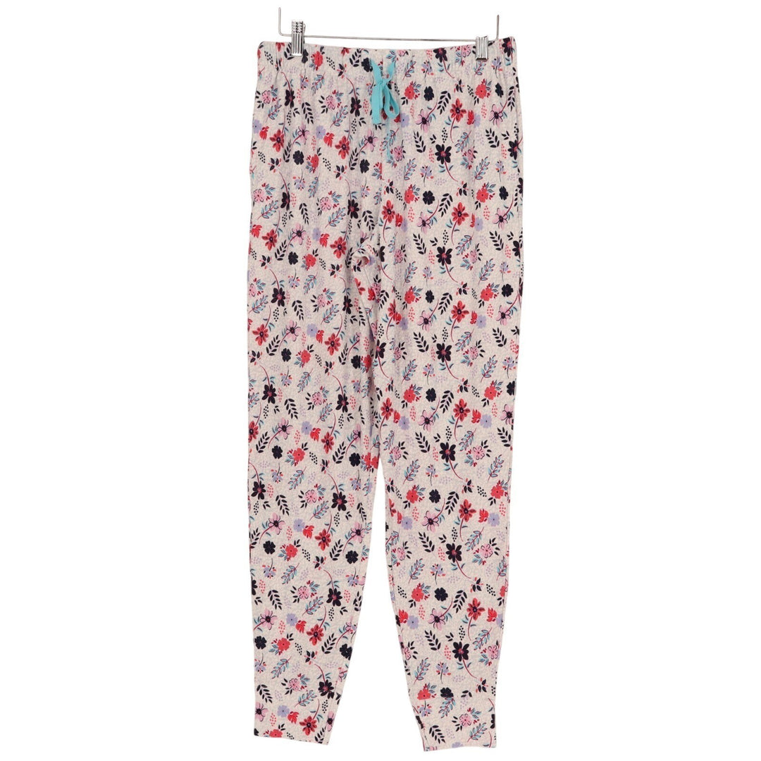 Roudelain Jogger Pajama Pants Women Small White Multi Floral Stretch Tapered Leg