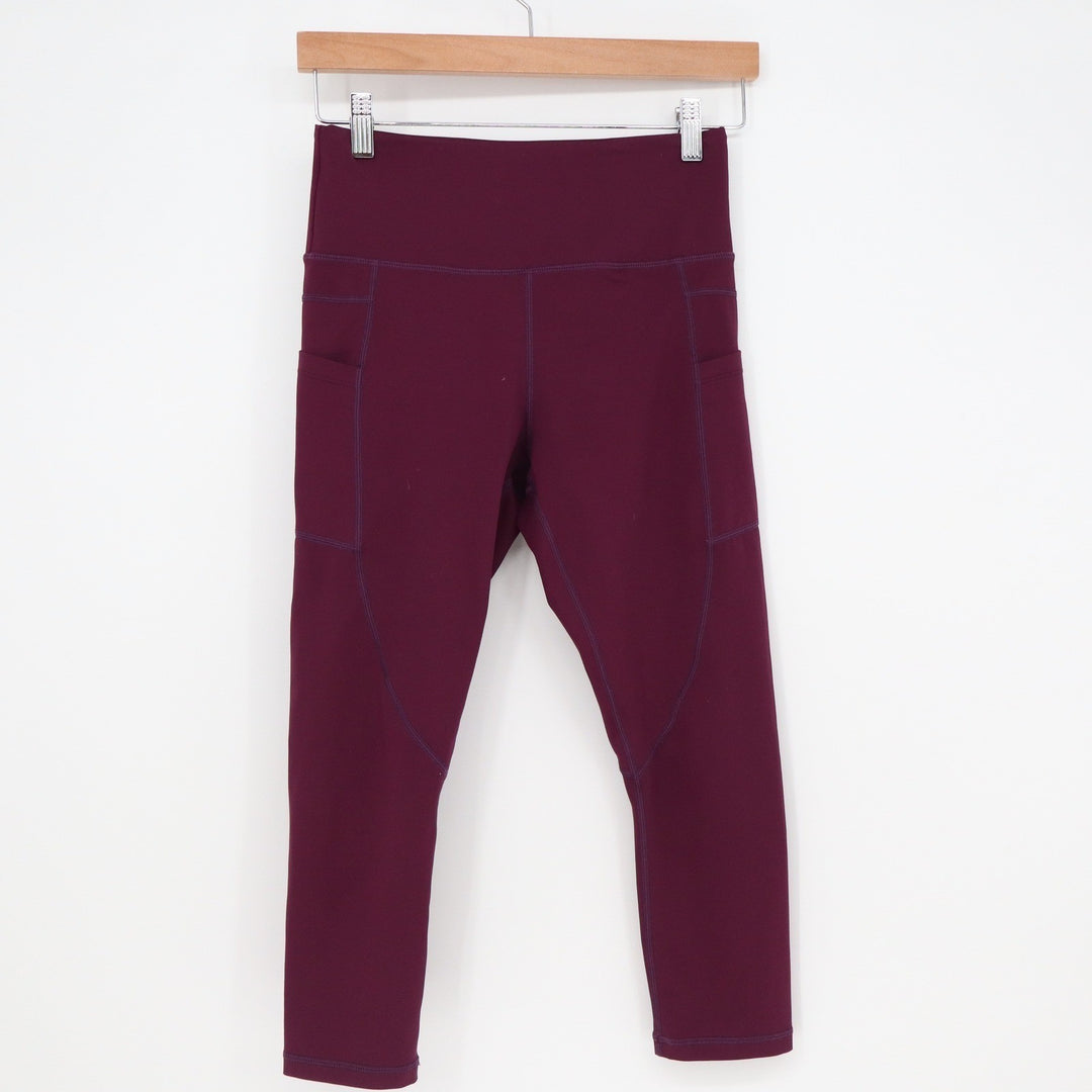 Zyia Active Leggings Womens 6-8 High-Rise Pocket Capri Burgundy Athletic
