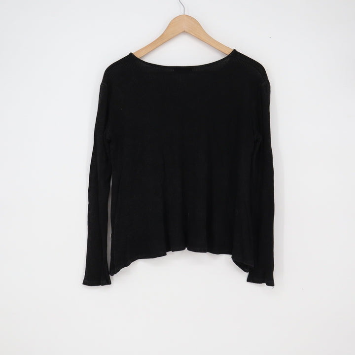 NYTT Top Womens S Long Sleeve Ribbed Notched V-Neck Black Thermal Excellent