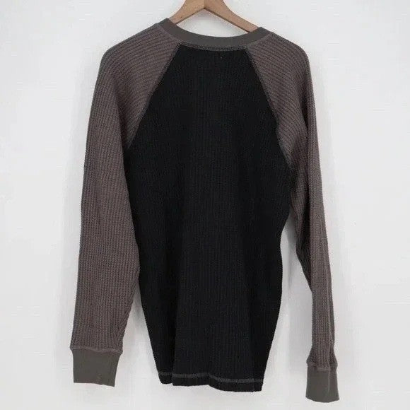 American Giant T-Shirt Mens M Black Gray Colorblock Cotton Stretch Waffle Knit