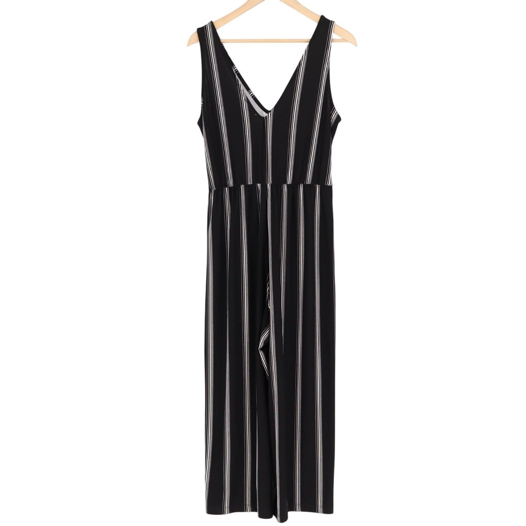 Candie's Jumpsuit Womens M Black White Striped Criss Cross Front V Neck Wide Leg