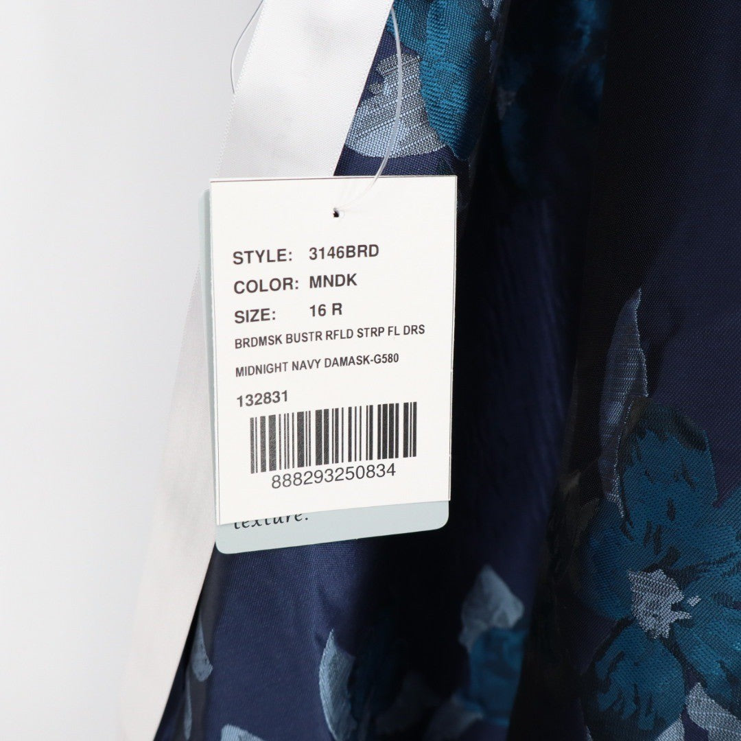 Dessy Collection Midnight Navy Floral Damask Maxi Dress Size 16R