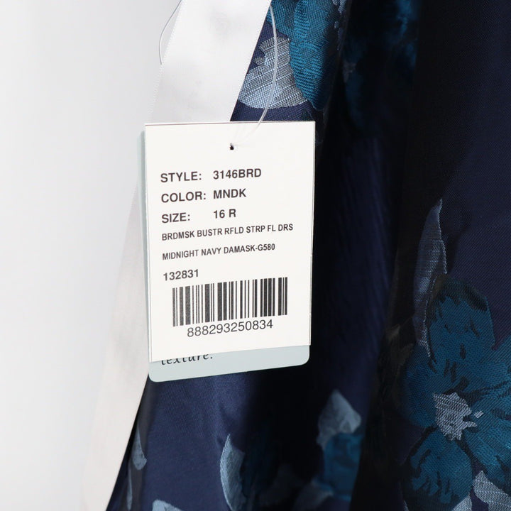 Dessy Collection Midnight Navy Floral Damask Maxi Dress Size 16R